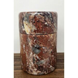 Polished Red Marble Stoneware Lidded Container Jar 4.5" x 3" Decor Heavy